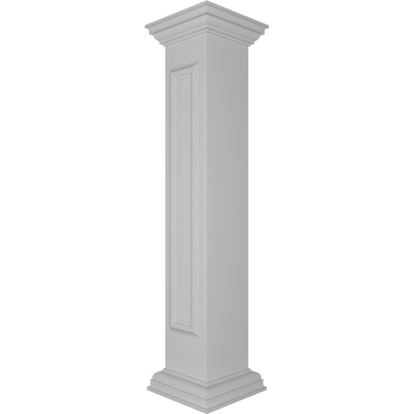 8W X 48H Straight Newel Post With Panel, Peaked Capital & Base Trim (Installation Kit Included)